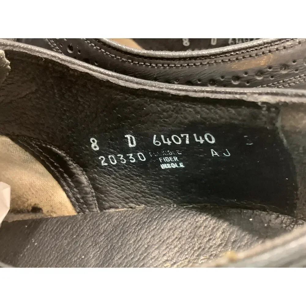 Vintage Florsheim Black Leather Wingtip Oxfords Men 8 Women 10